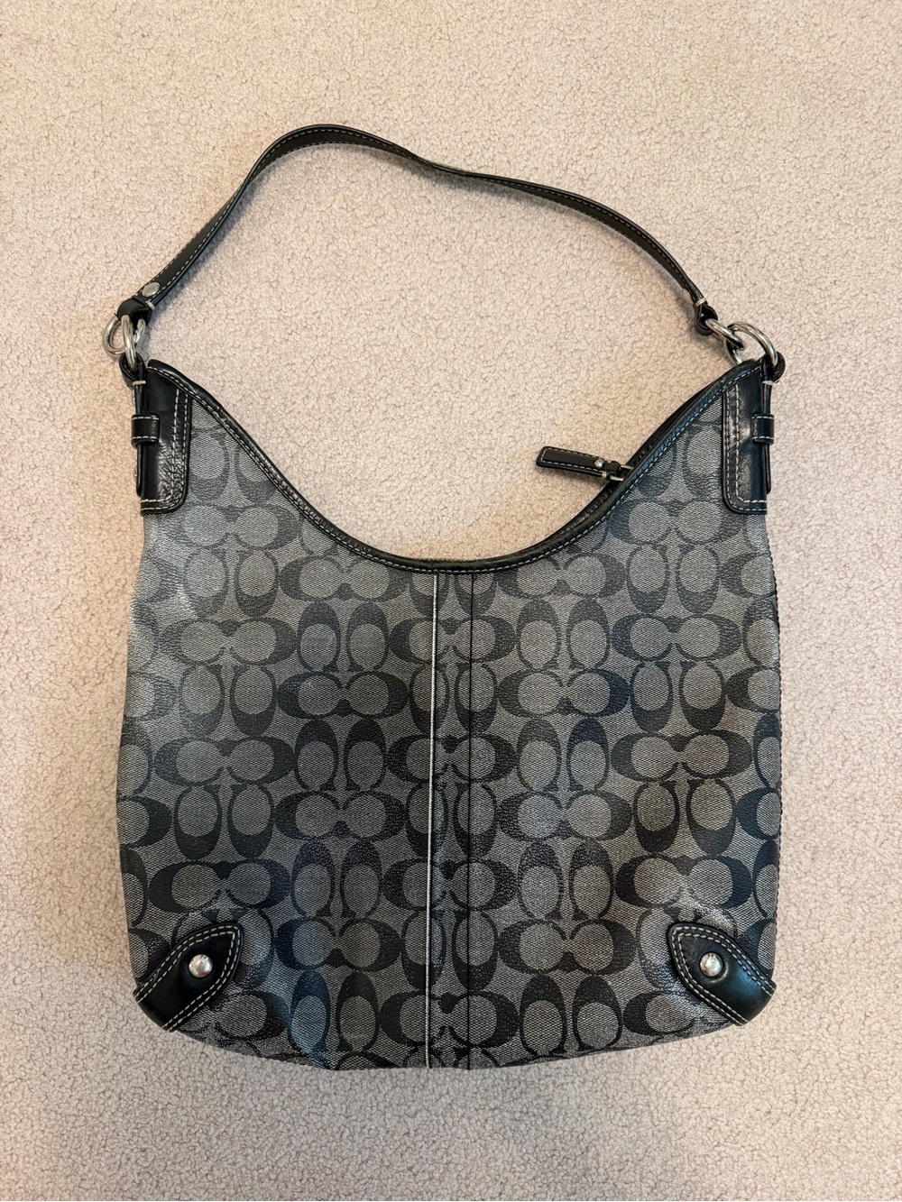 Coach Signature Stripe Hobo Shoulder Bag - Picture 2 of 12